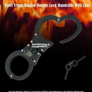  Steel Triple Hinged Double Lock Handcuffs With Case