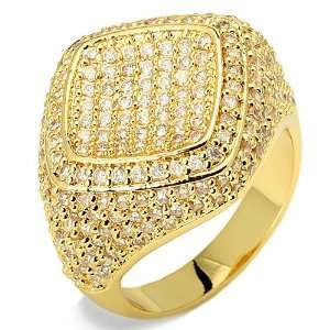   Center Diamond Shaped Gold Plated CZ Mens Hip Hop Ring Jewelry