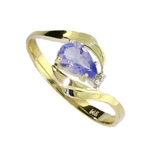    Genuine Pear Tanzanite & Diamond 14k Gold Promise Ring Jewelry