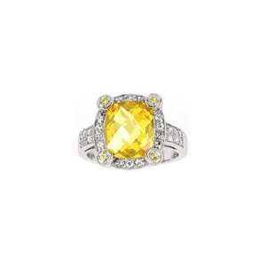 Cushion Cut Yellow Cubic Zirconia Ring With 18K Gold Accents With CZs 