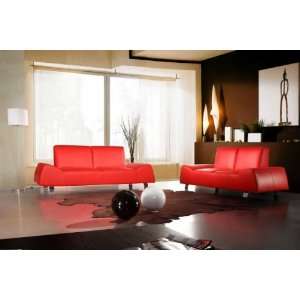  Vig Furniture Bella Italia Leather 120 Sofa Set In Red 