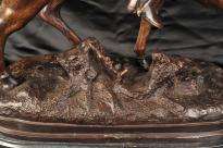 Bronze Huntsman Horse Statue Signed Barye  