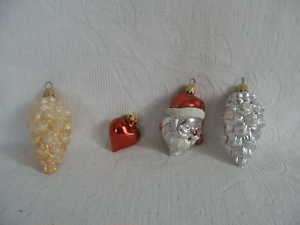 Glass Christmas ornaments 4 pcs, Santa, 2 cones, heart  