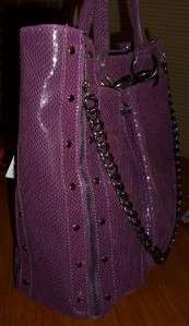 HYPE AUBERGINE MARY CLASSIC SNAKESKIN EMBOSS LEATHER TOTE W/SLEEPER 