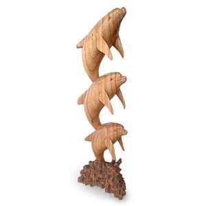  Wood statuette, Dolphin Flip