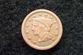 1847 UNITED STATES OF AMERICA 1 ONE CENT COIN  