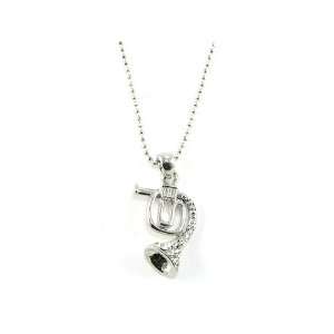 Super Cute French Horn Musical Charm Necklace with Ice Crystal Accents 