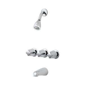   Series Tub and Shower Faucet with Three Metal Handles and Union Inlets