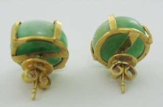 14K Yellow Gold Jadeite Blossom Carved Earrings 7915  