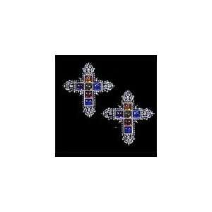   Cross Earrings for Pierced Ears with Jeweled Inset 