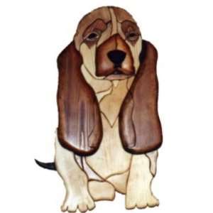 Intarsia OAK WOOD CARVING COLLECTION Mosaic 17 BASSETT HOUND Puppy 