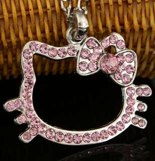 Pink swarovski crystals hello kitty bow chain necklace  