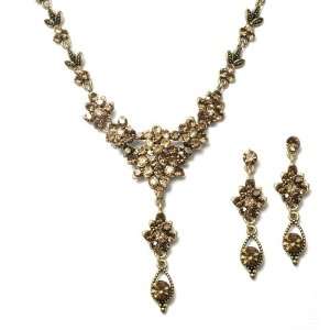    Mariell ~ Brown Multi Crystal Cluster Necklace Set Jewelry