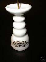 Candle holder, ceramic white w/ lotus flower design  