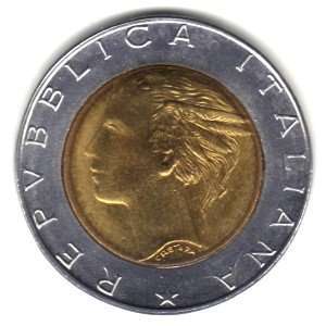  1990 Italy Bi metallic 500 Lira Coin KM#111 Everything 