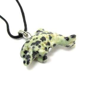Dalmatian Jasper Gemstone Mini Dolphin Pendant with Adjustable Corded 