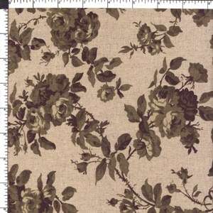 Sepia Rose Floral Linen Cotton Fabric  44x1yard SHARP  