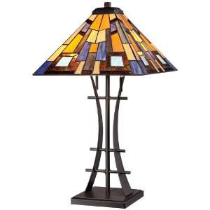  Jewel Tone Art Glass with Iron Base Table Lamp: Home 