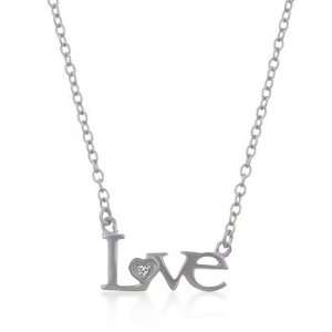  18K White Matte Gold Plated Love Pendant Necklace with CZ 