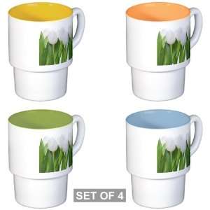  Stackable Coffee Mugs (4) White Tulips Spring Everything 
