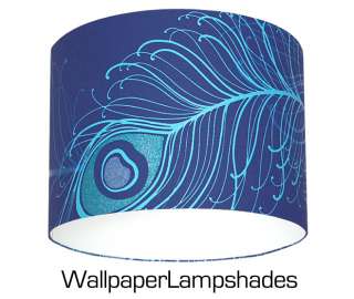 Turquoise & Navy Peacock Feather Wallpaper Lampshade 12  