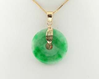Estate Jade Jadeite Solid 14k Yellow Gold LUCKY Pendant 16 Necklace 