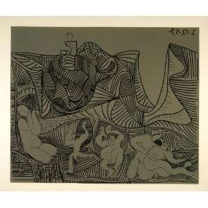 1962 Linocut Bacchanal Lovers Owl Dancing Music Picasso   Original 