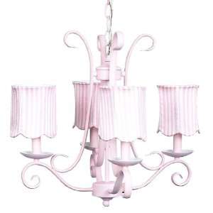   Chandelier in Pink with Scalloped Pink Stripe Shades