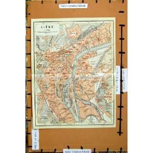  Map 1885 Belgium Holland Street Plan Liege Meuse River 