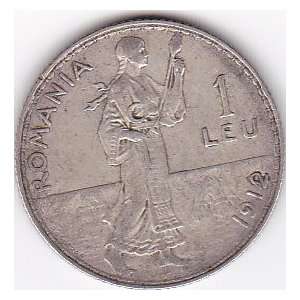  1912 Romania 1 Leu Silver Coin 