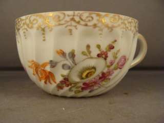 KLEMM DRESDEN SWIRL H.P. FLORAL CUP AND SAUCER  