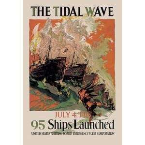   Vintage Art Tidal Wave   95 Ships Launches   01015 0