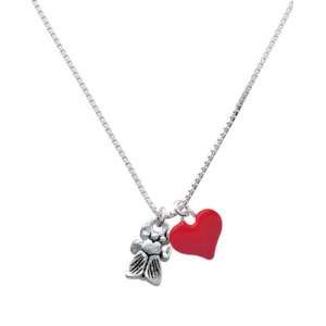  Napoleons Small Silver Bee and Red Heart Charm Necklace 