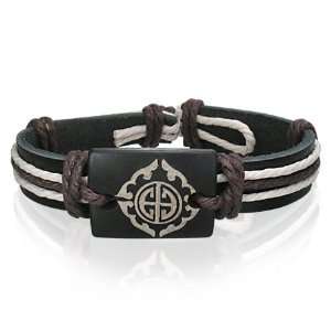   Rope Leather & Bone Tribal Symbol Watch Style Bracelet Jewelry