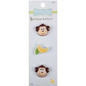  Babyville Boutique Buttons, Monkey and Bananas, 3 Count 