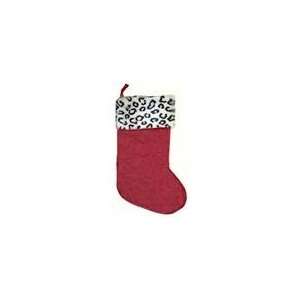   Red Plush Christmas Stocking With Faux Cheetah Fur