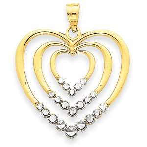  14k Gold Two tone Diamond cut Triple Inset Hearts Pendant 
