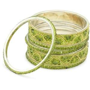   by priya kakkar 6 Green Crystal Bangles with Gold Hardware Jewelry