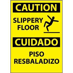 Caution, Slippery Floor Bilingual, Graphic, 14X10, Adhesive Vinyl 