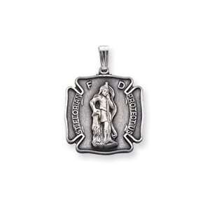  Rhodium plated St. Florian Medal Necklace   24 Inch 