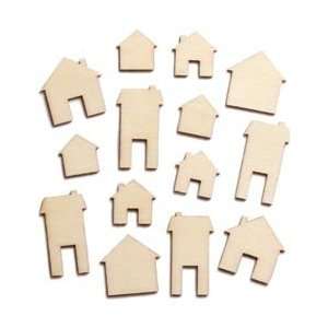   Cut Wood Veneer Shapes Houses; 3 Items/Order: Arts, Crafts & Sewing