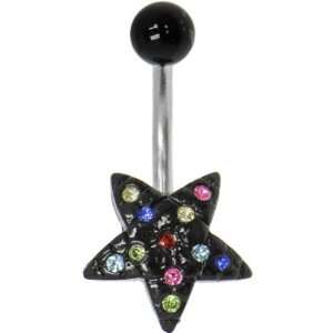  Multi Color Cubic Zirconia Black Star Belly Ring: Jewelry