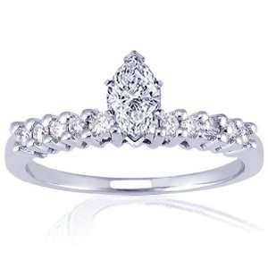 65 Ct Marquise Cut Diamond Engagement Ring Pave 14K SI1 COLOR F CUT 