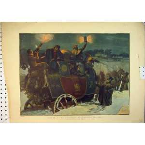 Colour Print 1889 Christmas Eve Stuck Snow Horse Coach  