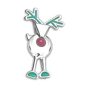  Rudolph Reindeer Pin with Red Agate Nose Sterling Silver Jewelry