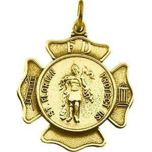  14K Yellow Gold St. Florian Medal   25.50mm: Jewelry