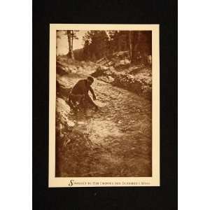 1909 Photogravure Edward Curtis Indian Brave River Bank   Original 