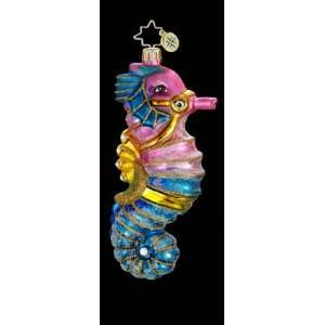   Seahorse Blue Fish Christmas Glass Ornament: Home & Kitchen