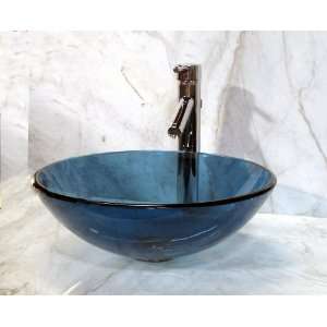  1/2 Tempered Natural Clear Blue Glass Sink with Chrome 