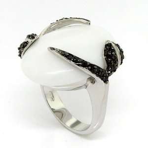 Born beautiful   Large Gemstone Cocktail Ring with White Agate & Pavé 